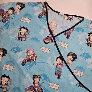 3XL Betty Boop EZ Rider Scrub Top Womens Medical Shirt V Neck Motorcycle Vintage